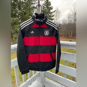 Adidas sport jacket. Size M. Germany Football Association logo. Black & maroon.